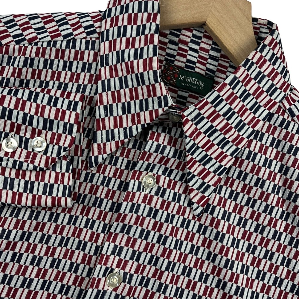 McGregor Vintage 60 70s Geometric Print Button Up Shirt Large Retro Point Collar